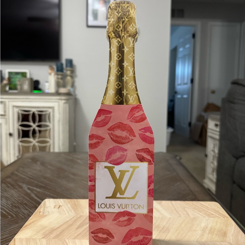 Louis Vuitton Inspired Pink and Gold Wood Bottle Cover